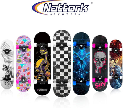 31 Inch Complete Skateboard, Standard Skateboards for Beginners, Wood 9 Layer Canadian Maple Trick Skate Boards for Boys Girls Youth Teens Adults