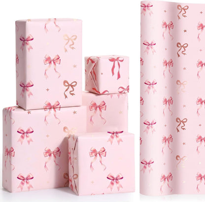33 Ft x 17 In Pink Bow Wrapping Paper Roll