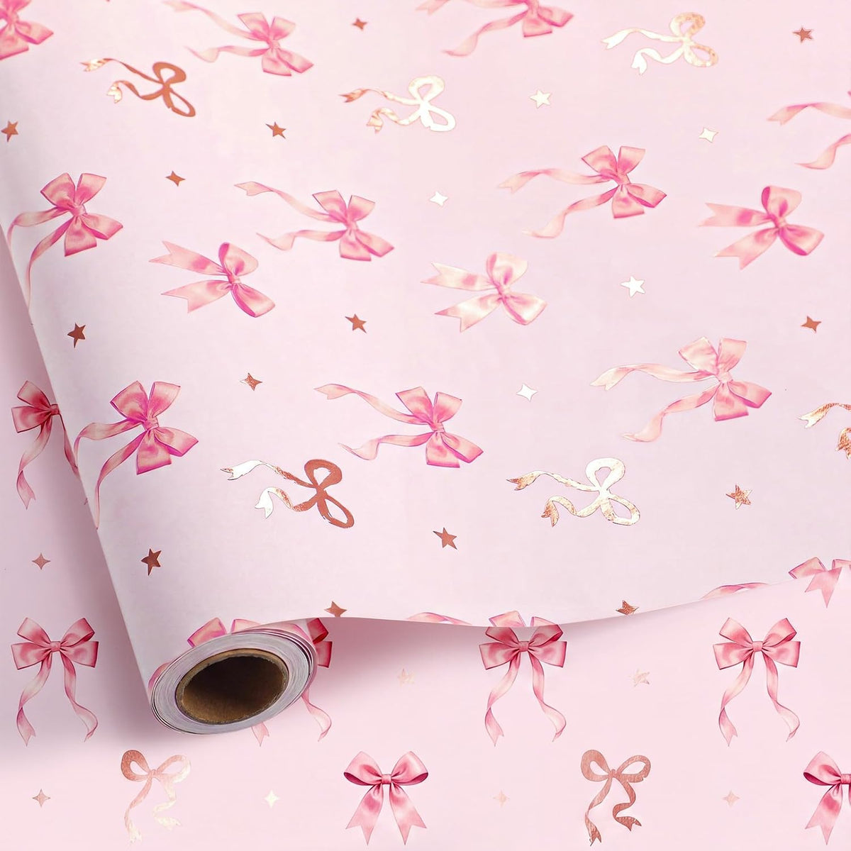 33 Ft x 17 In Pink Bow Wrapping Paper Roll