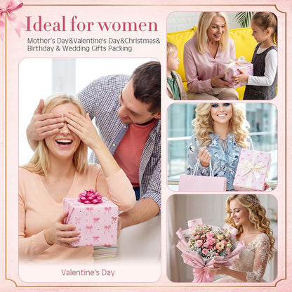 33 Ft x 17 In Pink Bow Wrapping Paper Roll