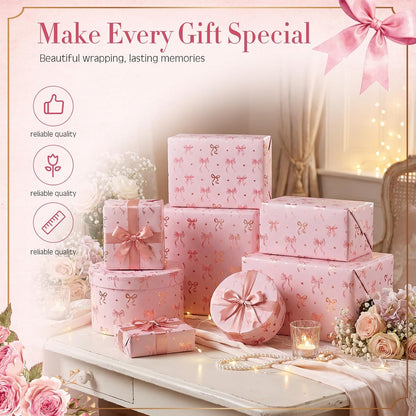 33 Ft x 17 In Pink Bow Wrapping Paper Roll