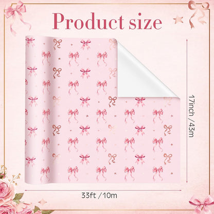 33 Ft x 17 In Pink Bow Wrapping Paper Roll