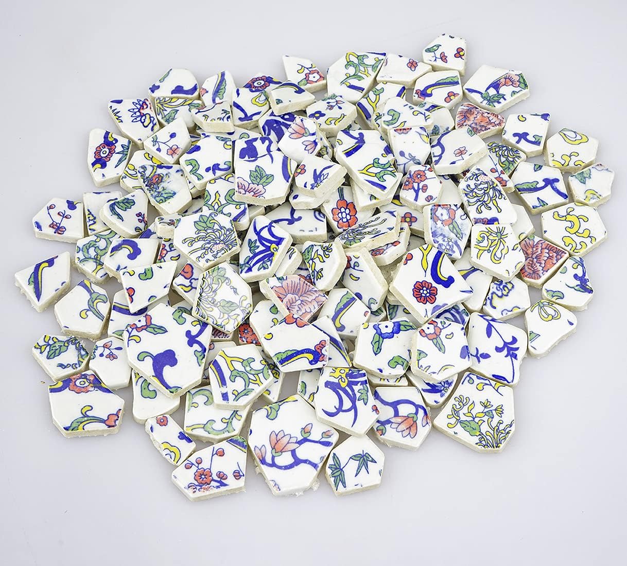 Lanyani Broken Ceramic Tile for Mosaic Crafts Floral Blue and White Porcelain China Tiles,11x11 inch, Pink