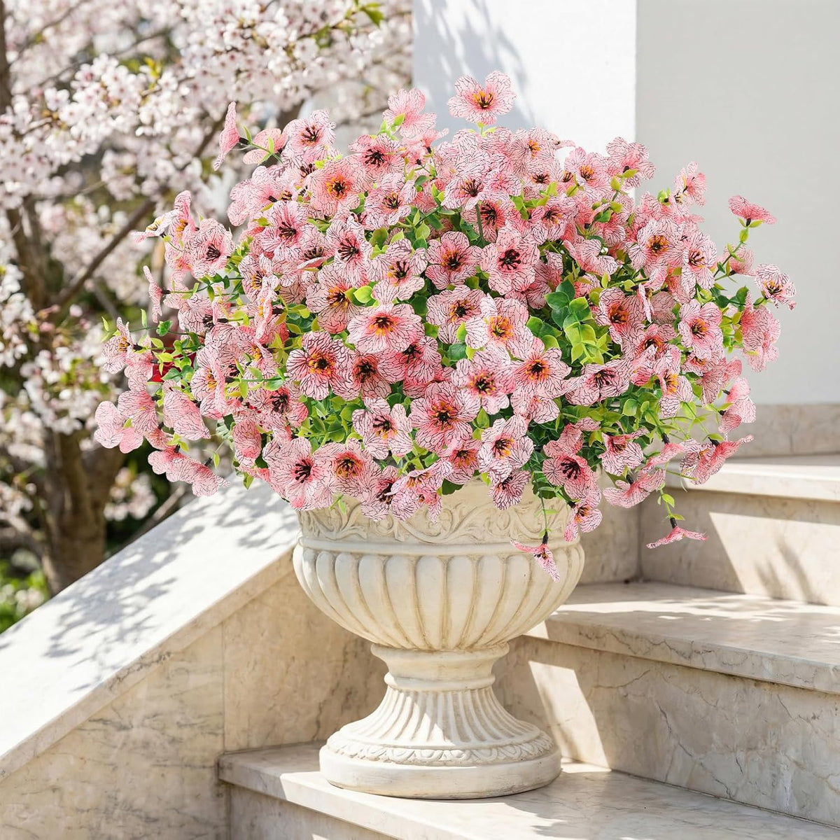 ATTGREAT Artificial Flowers for Outdoors UV Resistant, 12 Bundles(Pink)