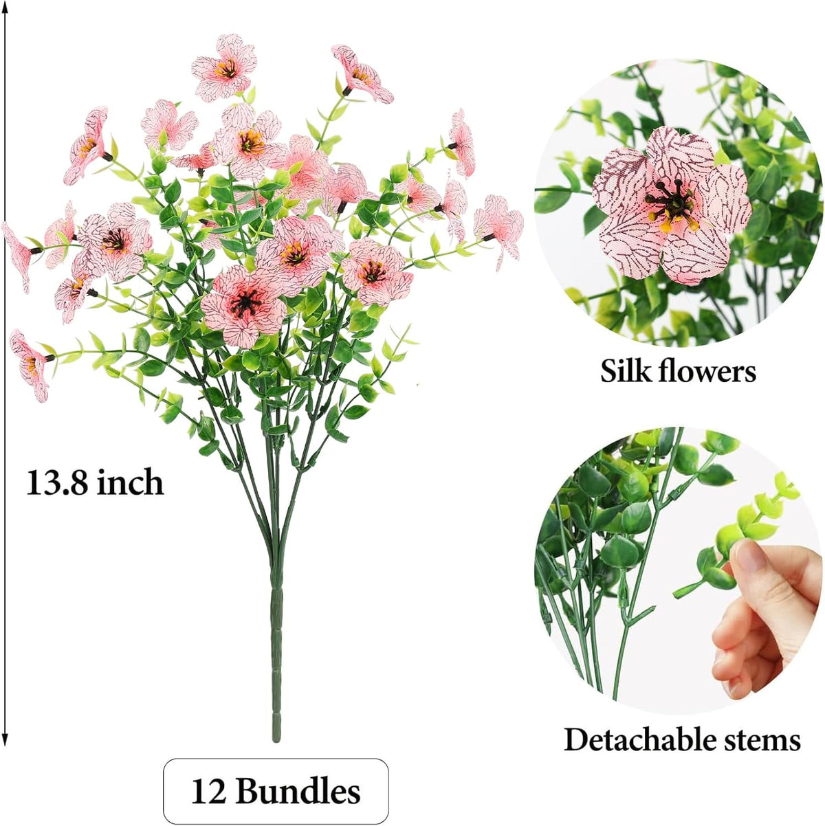 ATTGREAT Artificial Flowers for Outdoors UV Resistant, 12 Bundles(Pink)
