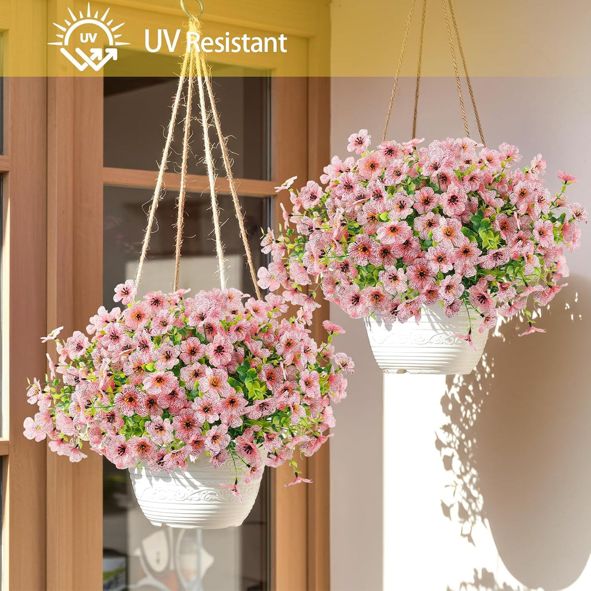 ATTGREAT Artificial Flowers for Outdoors UV Resistant, 12 Bundles(Pink)