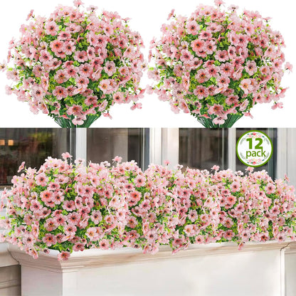 ATTGREAT Artificial Flowers for Outdoors UV Resistant, 12 Bundles(Pink)