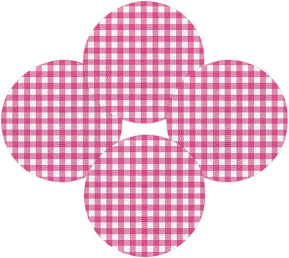 Round 15 Inch Placemats Set of 4, Peach Pink Checked HeatResistant Non Slip Place Mats for Dining Table, Farmhouse Buffalo Plaid Country Grid Wipeable Braided Kitchen Table Mats for Housewarming