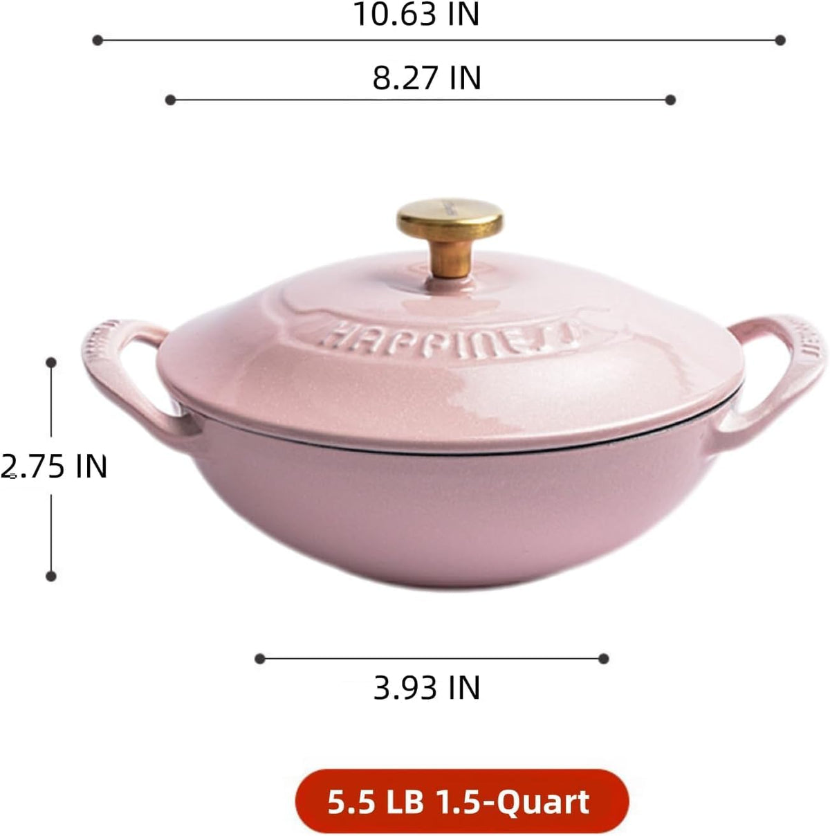 1.5-Quart Cast Iron Dutch Oven with Lid – Enameled Non-Stick Round Dutch Oven Pan, Compatible with All Stoves (Oven Safe up to 500°F) – Ideal Kitchen Cookware (Pink)