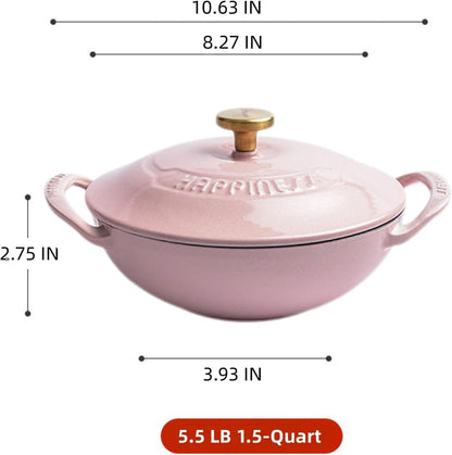 1.5-Quart Cast Iron Dutch Oven with Lid – Enameled Non-Stick Round Dutch Oven Pan, Compatible with All Stoves (Oven Safe up to 500°F) – Ideal Kitchen Cookware (Pink)