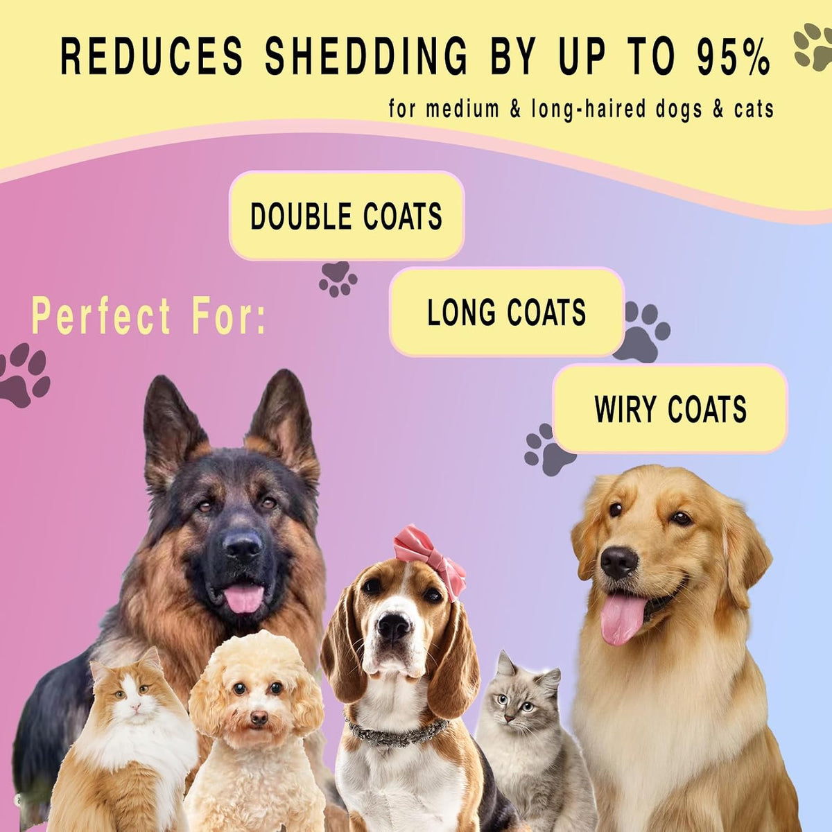 Pet Grooming Rake for Dogs & Cats - Double-Sided Deshedding and Dematting Tool, Gently Remove 95% of Loose Undercoat & Mats for Long-Haired Pets, Painless Fur Brush for Shedding Control (Pink)
