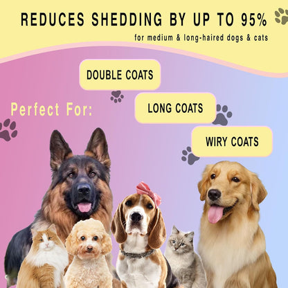Pet Grooming Rake for Dogs & Cats - Double-Sided Deshedding and Dematting Tool, Gently Remove 95% of Loose Undercoat & Mats for Long-Haired Pets, Painless Fur Brush for Shedding Control (Pink)