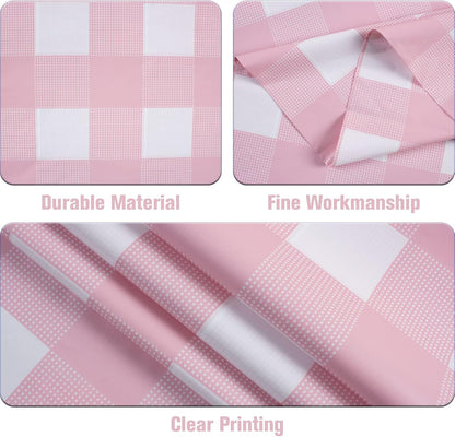 Kesfey 3 Packs Pink Gingham Tablecloth Pink and White Checkered Tablecloths 54 x 108 Inches Disposable Plastic Gingham Tablecovers Waterproof Rectangle Picnic Table Covers for Birthday Party Supplies