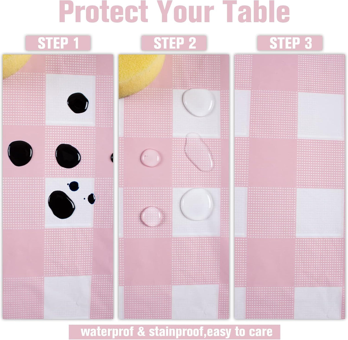Kesfey 3 Packs Pink Gingham Tablecloth Pink and White Checkered Tablecloths 54 x 108 Inches Disposable Plastic Gingham Tablecovers Waterproof Rectangle Picnic Table Covers for Birthday Party Supplies