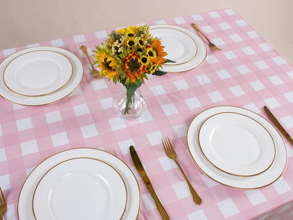 Kesfey 3 Packs Pink Gingham Tablecloth Pink and White Checkered Tablecloths 54 x 108 Inches Disposable Plastic Gingham Tablecovers Waterproof Rectangle Picnic Table Covers for Birthday Party Supplies