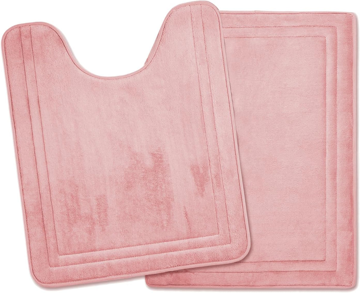 Light Pink Bathroom Rugs Memory Foam Bath Toilet Contour Mat Set 2 Piece
