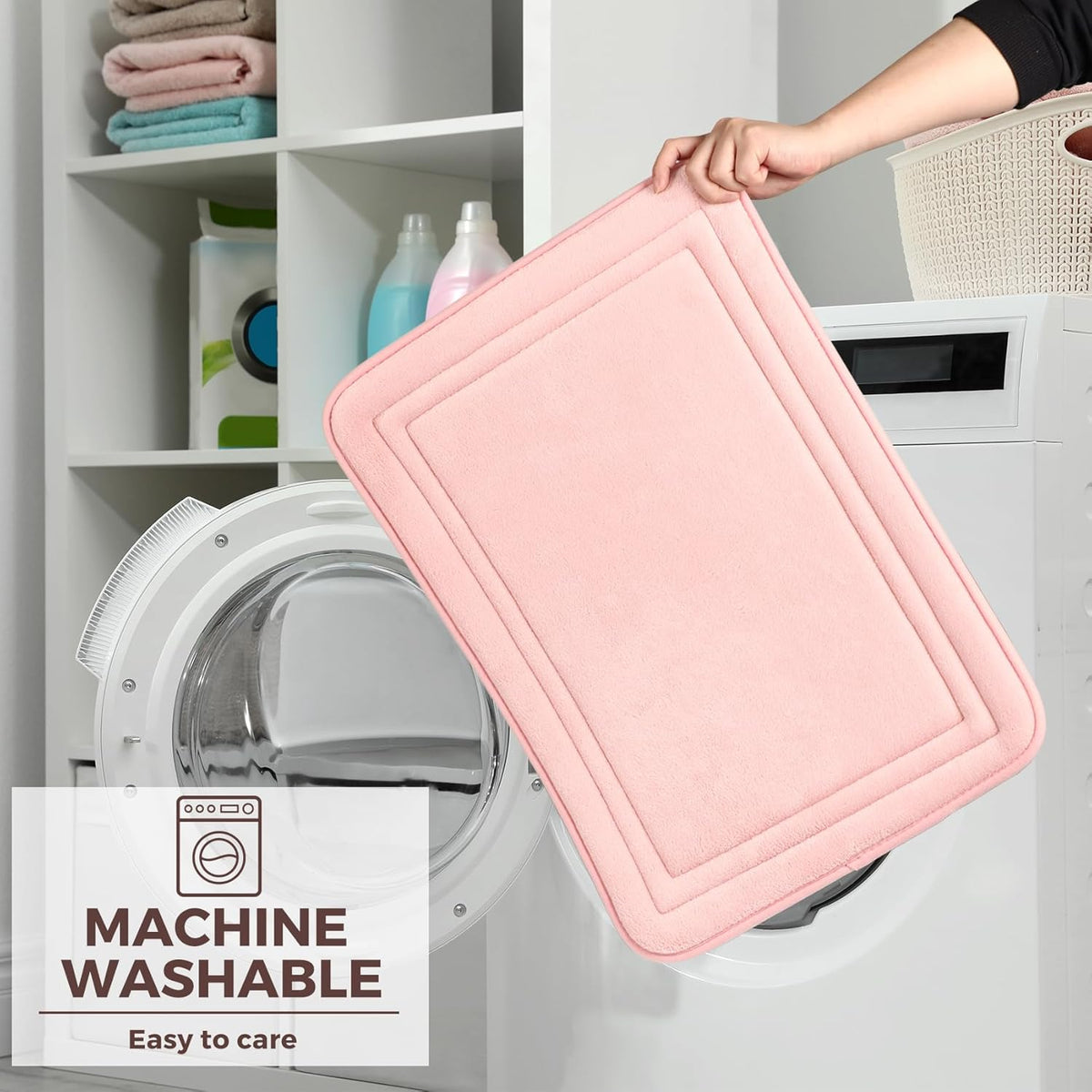 Light Pink Bathroom Rugs Memory Foam Bath Toilet Contour Mat Set 2 Piece