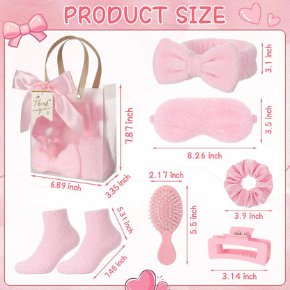 Riceshoot 84 Pcs Sleepover Party Supplies for Girls, Includes Socks Eye Masks Headbands Scrunchies Hair Brushes Hair Claw Clip Gift Bags for Baby Shower Wedding Slumber Spa Party Gift (Pink)