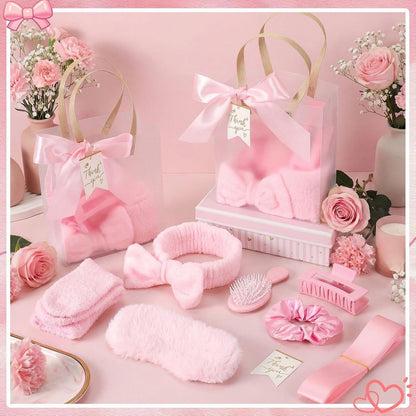 Riceshoot 84 Pcs Sleepover Party Supplies for Girls, Includes Socks Eye Masks Headbands Scrunchies Hair Brushes Hair Claw Clip Gift Bags for Baby Shower Wedding Slumber Spa Party Gift (Pink)