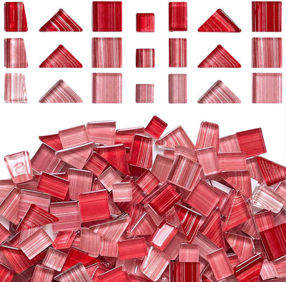 1.1LB Pink Mix Striped Crystal Glass Mosaic Tiles – Assorted Shapes in Pink Tones for Crafts & DIY Projects