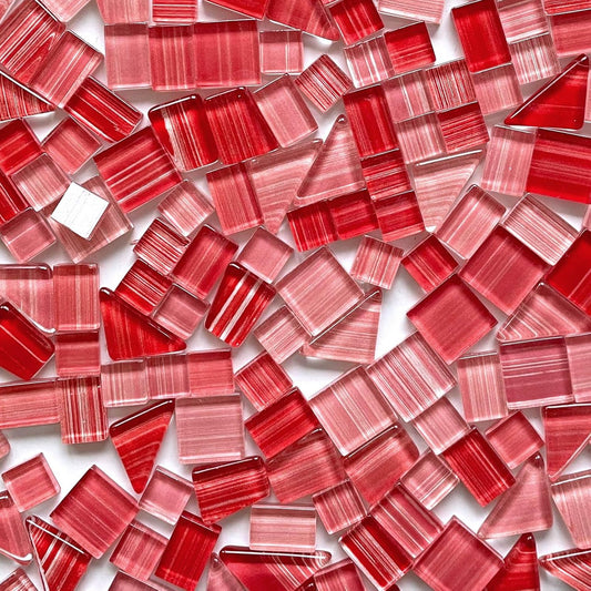 1.1LB Pink Mix Striped Crystal Glass Mosaic Tiles – Assorted Shapes in Pink Tones for Crafts & DIY Projects