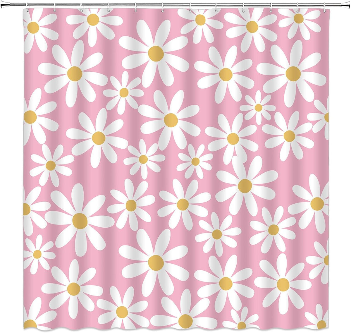 Pink Shower Curtain Cute Daisy Floral Flower Modern Aesthetic Girly Polyester Bathroom Decor with Hook,70" Wx70 H