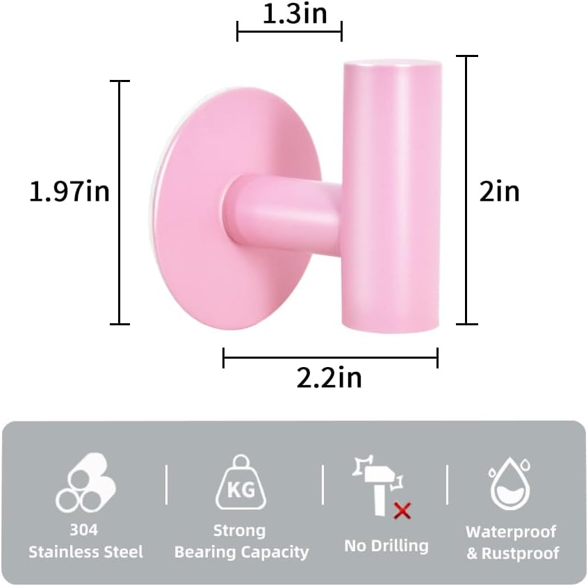 Pink Adhesive Stainless Steel Self-Adhesive Towel Hook (2-Pack)