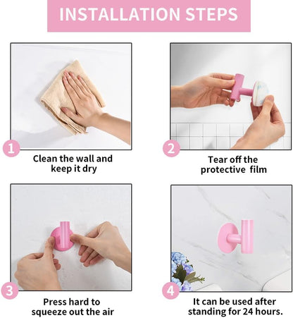 Pink Adhesive Stainless Steel Self-Adhesive Towel Hook (2-Pack)