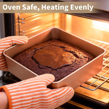 9x9 Inch Square Baking Pan, 2 Pack Carbon Steel Square Cake Pans for Oven Baking, Nonstick Deep Cookie Sheet Tray Cake Mold for Brownie, Lasagna, Bread, Cheesecake - Rose Gold