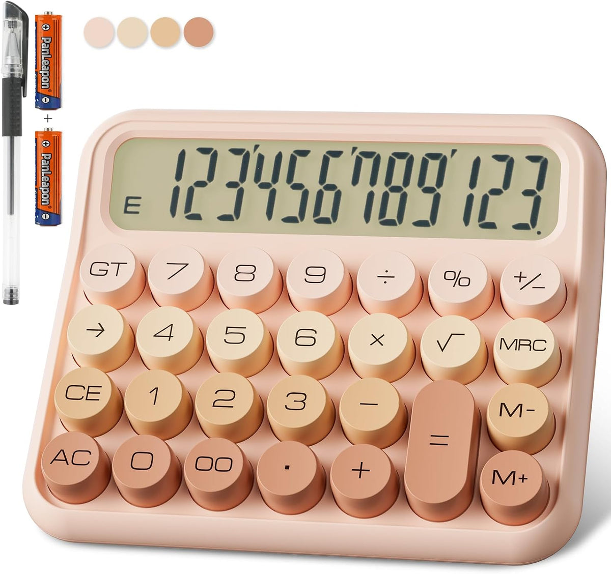 Mechanical Calculator 12 Digit Extra Large 5-Inch LCD Display, Battery Desk Calculator, Big Buttons Easy to Press Office Calculators Desktop, 15°Tilt Screen for Kids Calculator(Gradient Pink)
