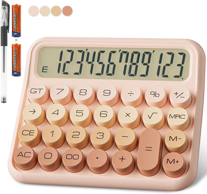 Mechanical Calculator 12 Digit Extra Large 5-Inch LCD Display, Battery Desk Calculator, Big Buttons Easy to Press Office Calculators Desktop, 15°Tilt Screen for Kids Calculator(Gradient Pink)