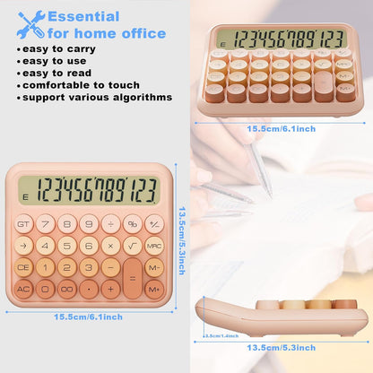 Mechanical Calculator 12 Digit Extra Large 5-Inch LCD Display, Battery Desk Calculator, Big Buttons Easy to Press Office Calculators Desktop, 15°Tilt Screen for Kids Calculator(Gradient Pink)