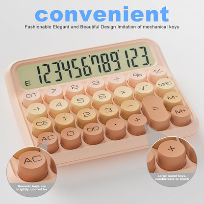 Mechanical Calculator 12 Digit Extra Large 5-Inch LCD Display, Battery Desk Calculator, Big Buttons Easy to Press Office Calculators Desktop, 15°Tilt Screen for Kids Calculator(Gradient Pink)