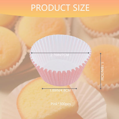 300 Pcs Pink Cupcake Liners Baked Greaseproof Paper Muffin Liners Birthday Party Wedding Cake Packaging Odorless, Easy To Peel, Oil-Resistant Cake Cups, Candy Cups