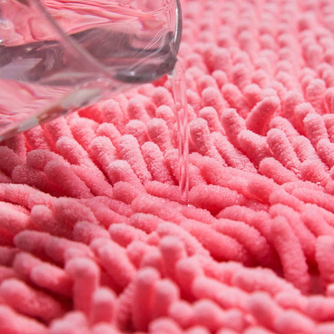 Pink Small Heart Shaped Chenille Bath Mat Soft Absorbent Plush Microfiber Bathroom Rug Non-Slip Machine Washable Shaggy Mats Carpet for Shower, Bedroom, Bathtub, 12"x18"