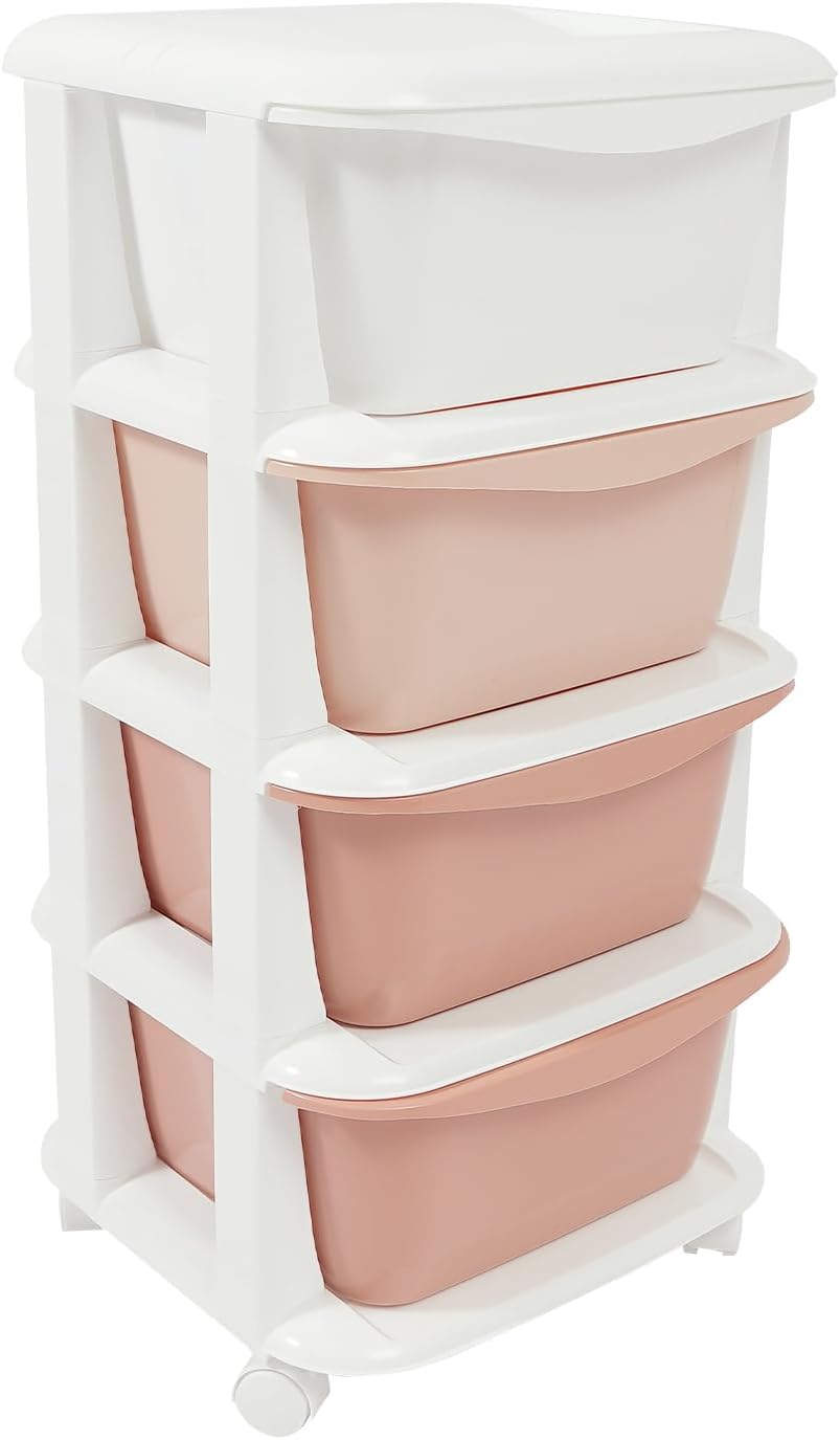 Storage Unit, 4 Tier Plastic Storage Drawers Cart with Universal Wheels, Rolling Dresser Organizer Utility Cart, Multipurpose Storage Tower for Living Room, Cloakroom, Office (Gradient Pink)