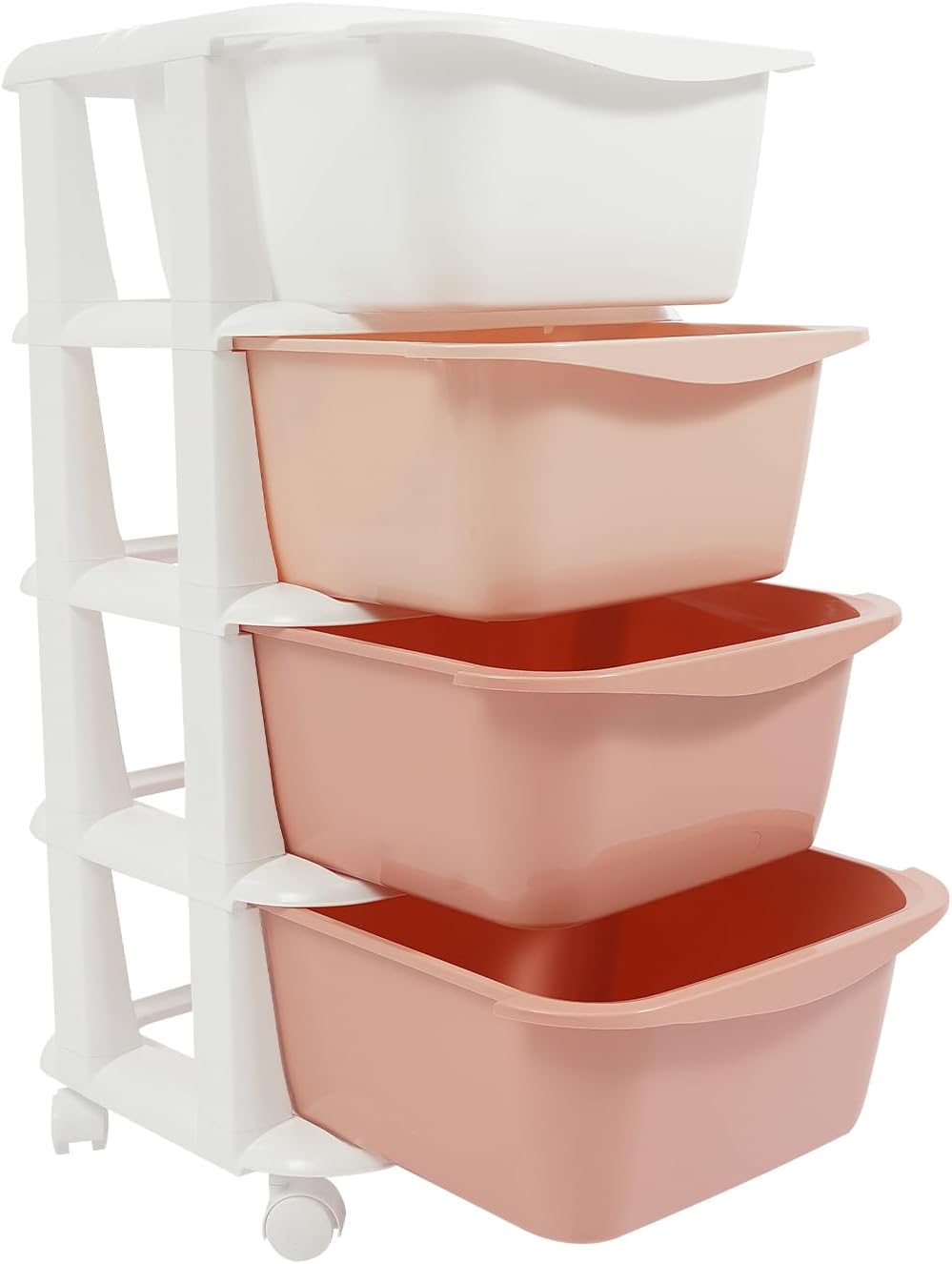 Storage Unit, 4 Tier Plastic Storage Drawers Cart with Universal Wheels, Rolling Dresser Organizer Utility Cart, Multipurpose Storage Tower for Living Room, Cloakroom, Office (Gradient Pink)