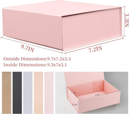 Pink Gift Boxes,Collapsible 9.7x7.2x3.3 Inch Gift Box with Lids,Magnetic Closure Matte Textured Finish Box for Wedding,Birthday,Mother's day,Christmas