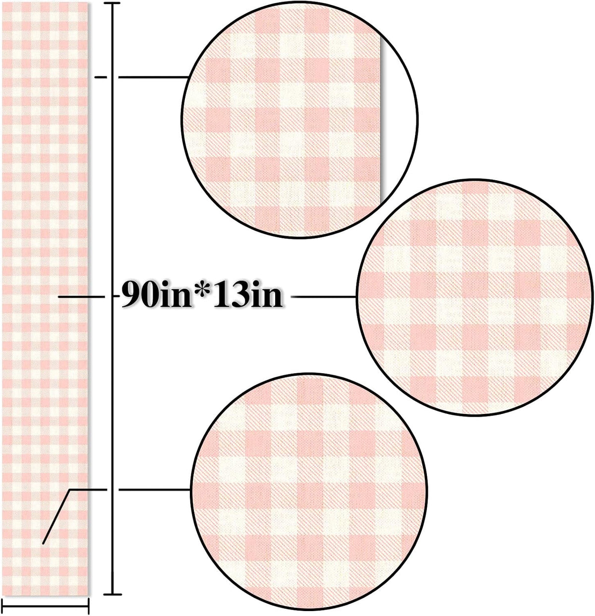 Linen Pink and White Buffalo Check Plaid Table Runner Gingham for Pink Farm Birthday Party Easter Home Decorations (13" x 90")