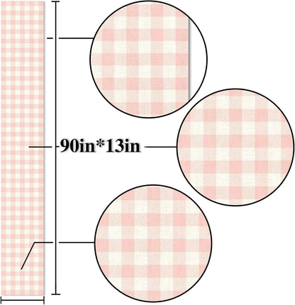 Linen Pink and White Buffalo Check Plaid Table Runner Gingham for Pink Farm Birthday Party Easter Home Decorations (13" x 90")