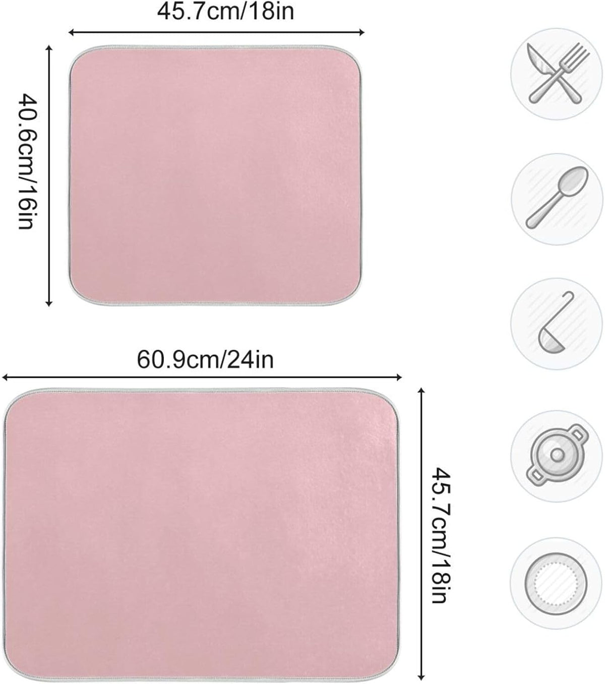 Light Pink Dish Drying Mat for Kitchen Counter Absorbent Dish Drying Pad Non-slip Easy Clean Kitchen Drying Mat for Countertops Sinks Dishes Pots and Pans, 16" x 18"