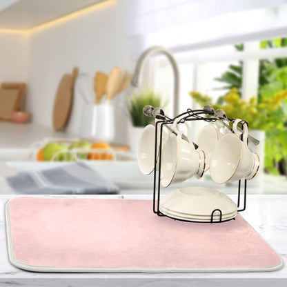 Light Pink Dish Drying Mat for Kitchen Counter Absorbent Dish Drying Pad Non-slip Easy Clean Kitchen Drying Mat for Countertops Sinks Dishes Pots and Pans, 16" x 18"