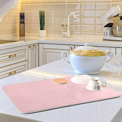 Light Pink Dish Drying Mat for Kitchen Counter Absorbent Dish Drying Pad Non-slip Easy Clean Kitchen Drying Mat for Countertops Sinks Dishes Pots and Pans, 16" x 18"