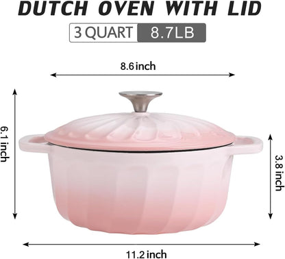 Enameled Cast Iron Dutch Oven Pot with Lid, 3 QT Small Dutch Oven