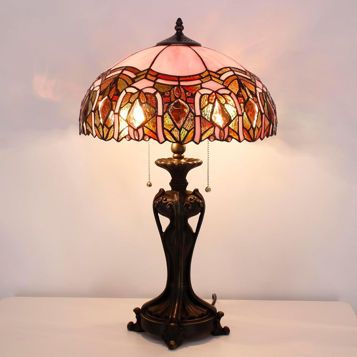 ANYONGLUTiffany Lamp(2 Lights)Stained Glass Table Lamp Bedside Desk Reading