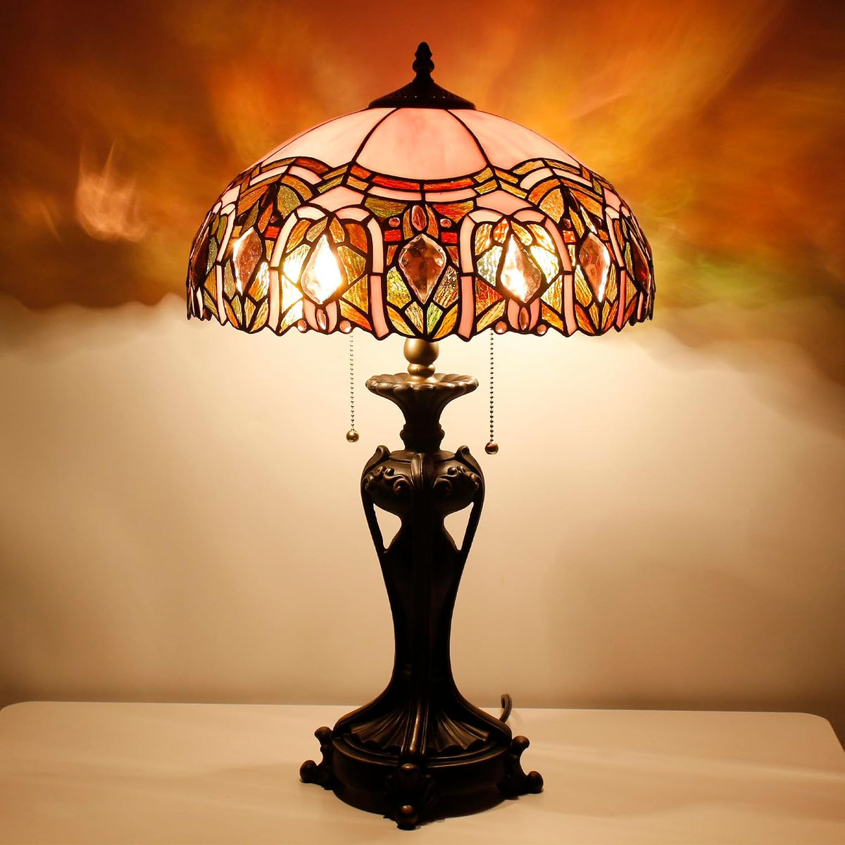 ANYONGLUTiffany Lamp(2 Lights)Stained Glass Table Lamp Bedside Desk Reading