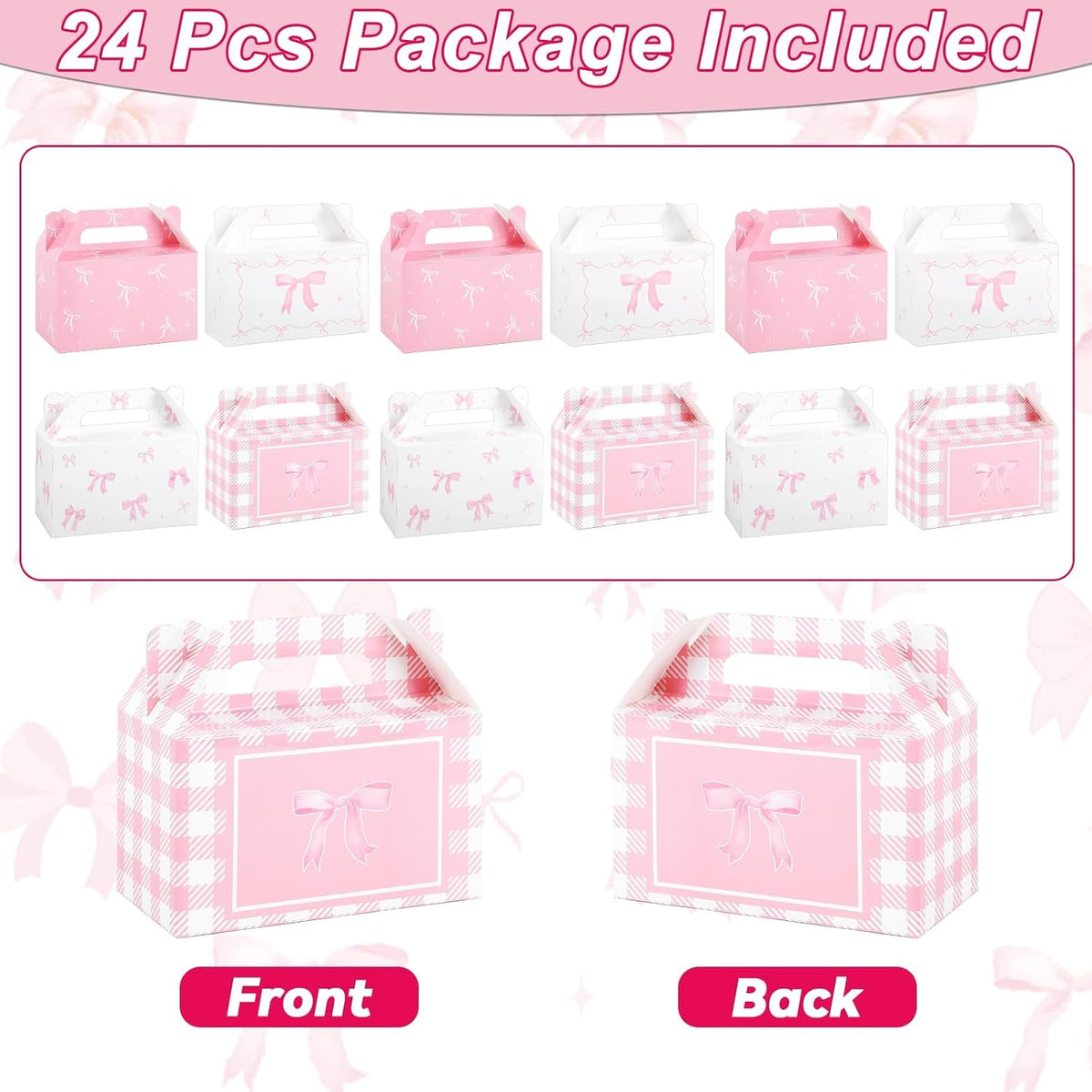 24 Pcs Pink Bow Treat Boxes Bow Goodie Gift Boxes
