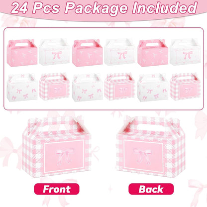 24 Pcs Pink Bow Treat Boxes Bow Goodie Gift Boxes