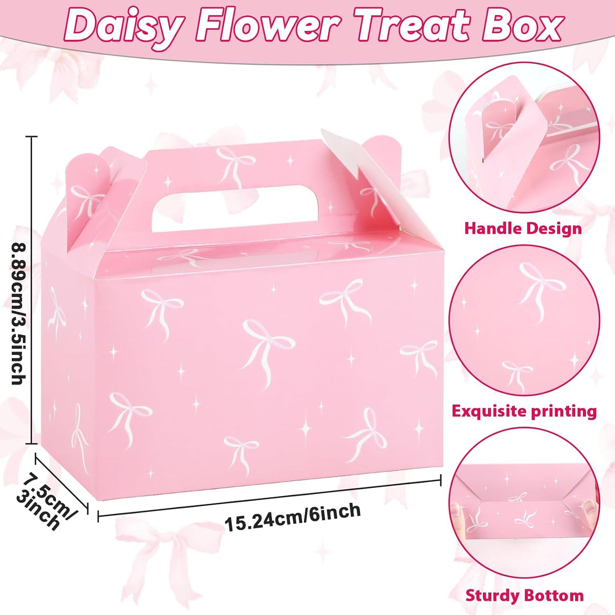 24 Pcs Pink Bow Treat Boxes Bow Goodie Gift Boxes