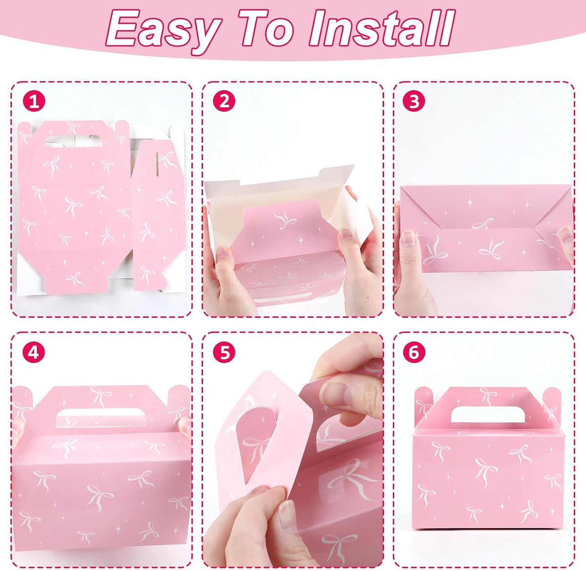 24 Pcs Pink Bow Treat Boxes Bow Goodie Gift Boxes